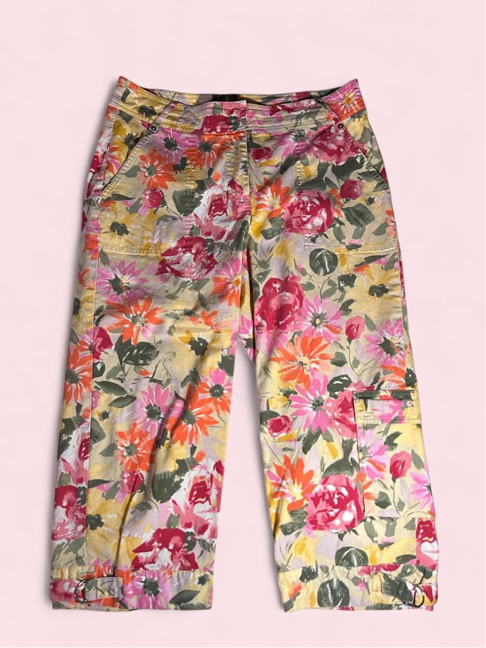 Coldwater Creek Yellow Floral Cargo Capris